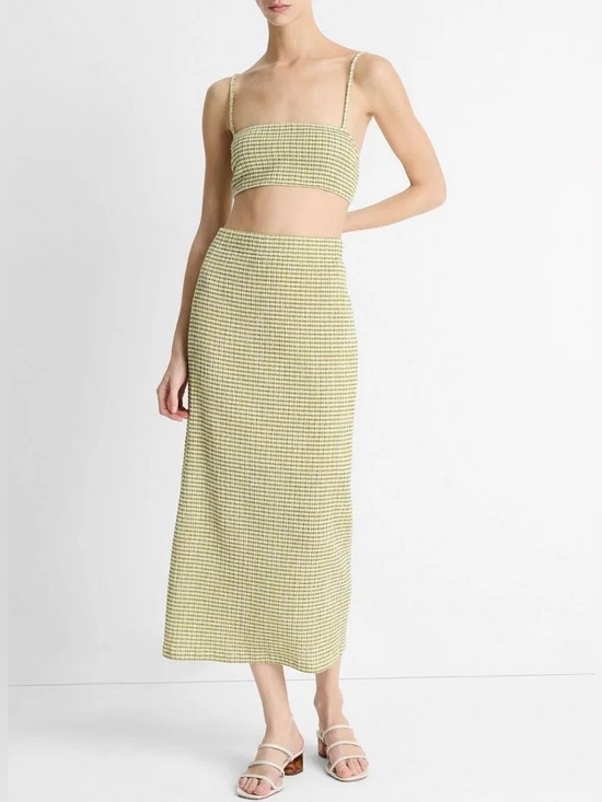 Vince Dresses & Skirts - Vince Checked Smocked Midi Skirt Stretch Gingham Green Size XS *202
